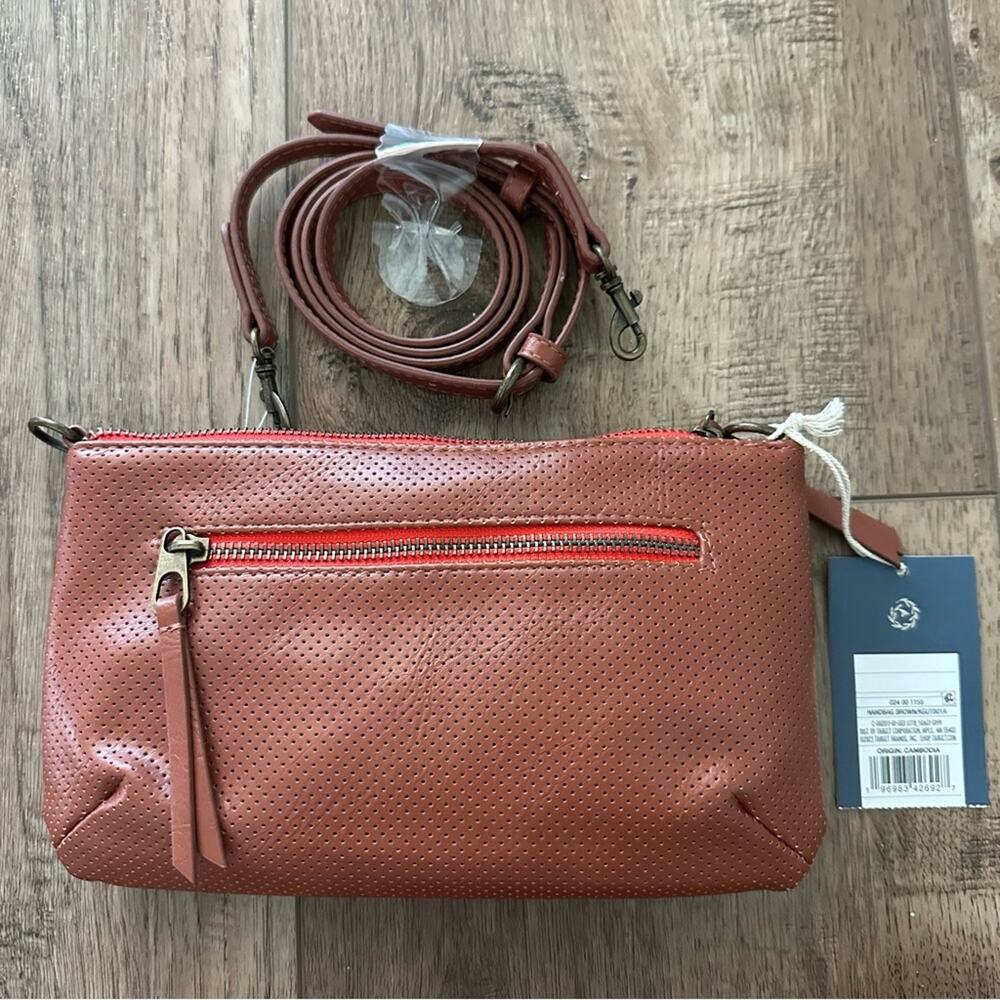 NEW!! Universal Thread Perforated Faux Leather Crossbody Bag,‎ Brown, Satchel
